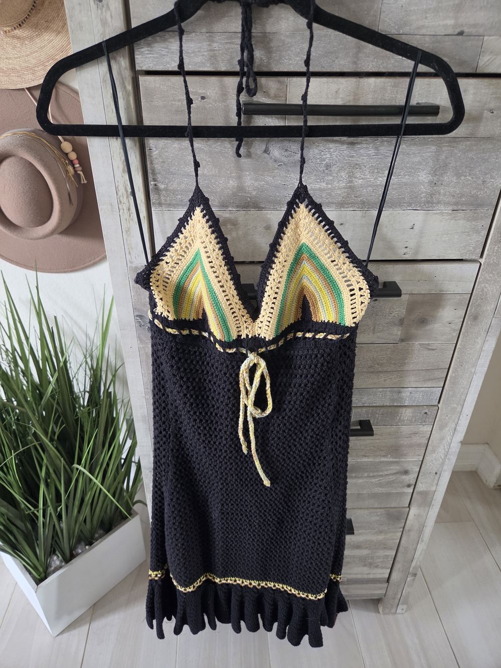 Free People Crochet One-Piece Dress with Yellow and Green Accents